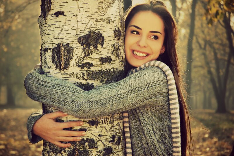 Woman Hugging Tree — Brown