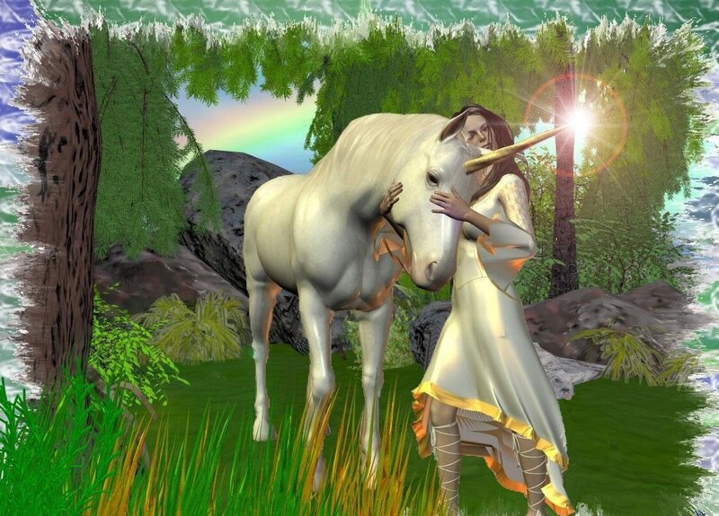 Woman Hugging Unicorn — Green