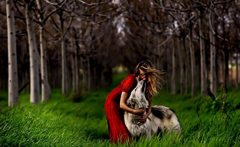 Woman Hugging Wolf