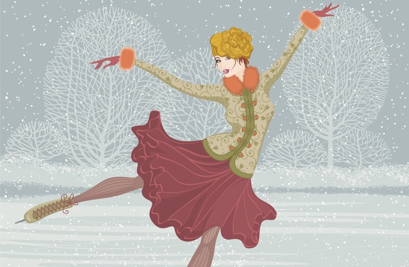 Woman Ice Skating — Red