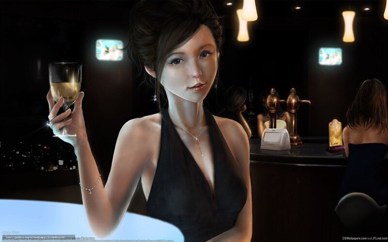 Woman in a bar with wine glass