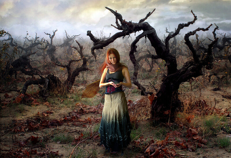 Woman in a barren vineyard