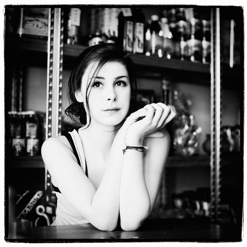 woman in a black and white portrait