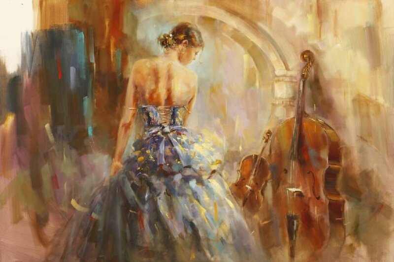 Woman in a Blue Dress — Serene, Painting