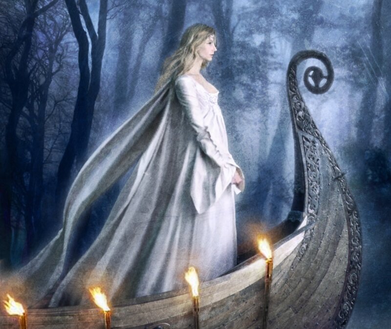 woman in a boat at night