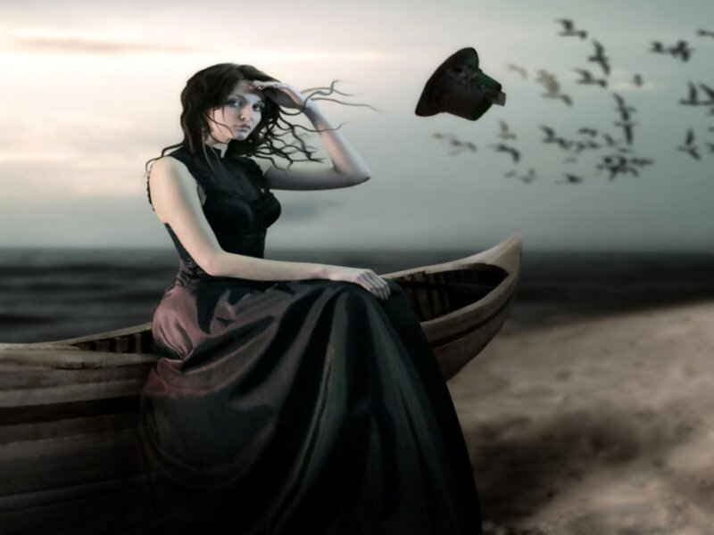 Woman in a Boat — Black, Dramatic