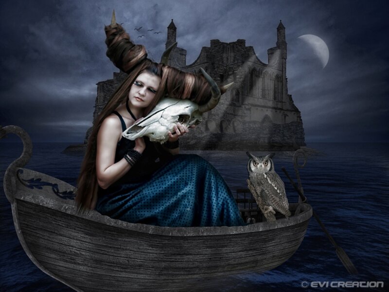 Woman in a Boat — Blue, Dark