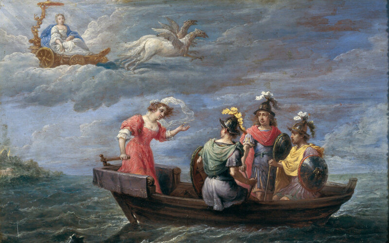 Woman in a Boat — Blue, Dramatic, Painting
