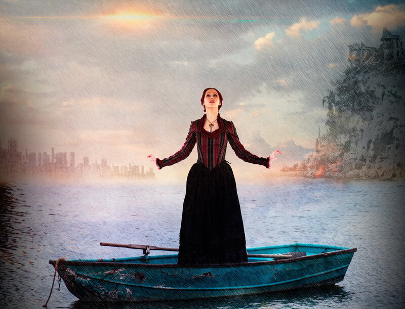 Woman in a Boat — Blue, Dramatic, Sunset, Digital Art
