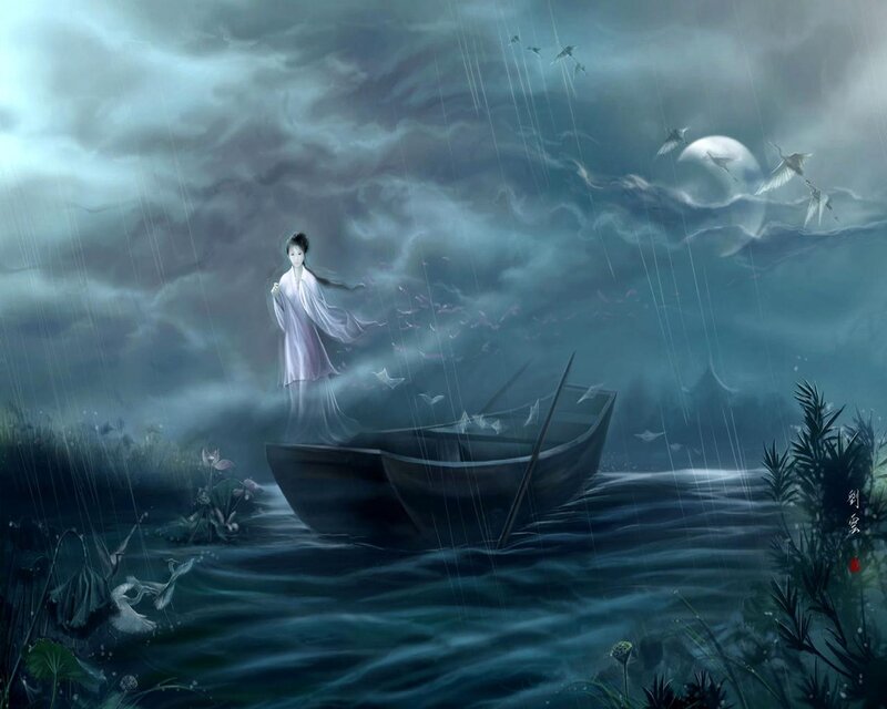 Woman in a Boat — Blue, Dramatic