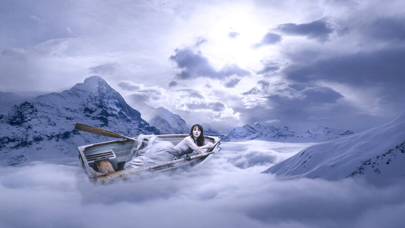 Woman in a Boat — Blue, Dramatic, Winter