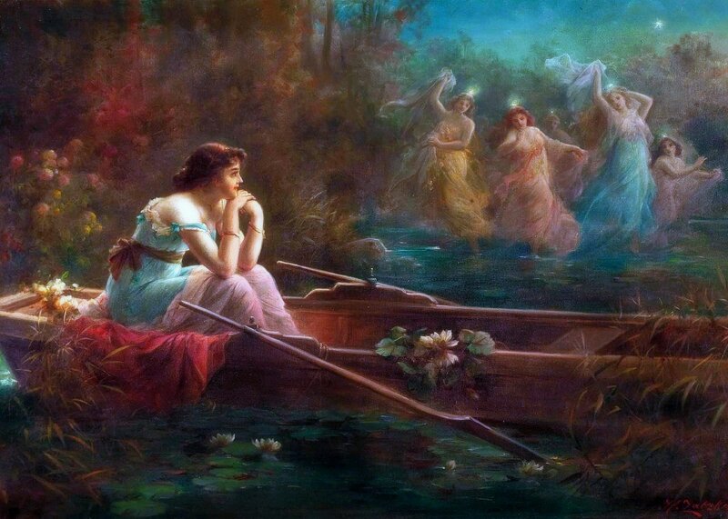 Woman in a Boat — Blue, Dreamy