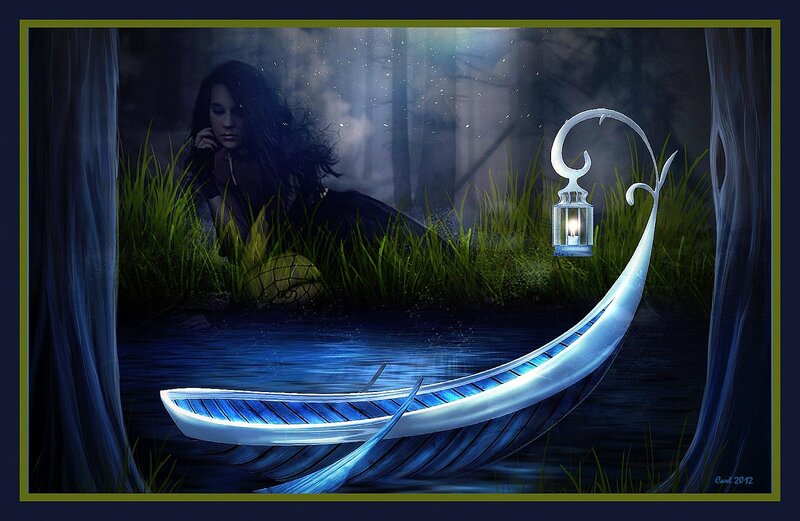 Woman in a Boat — Blue, Mysterious