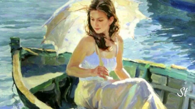 Woman in a Boat — Blue, Serene, Afternoon, Painting