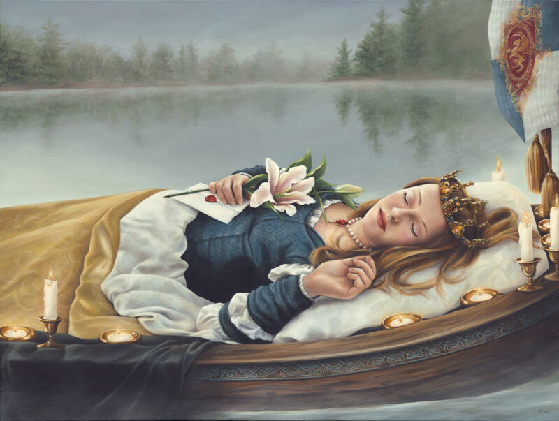 Woman in a Boat — Blue, Serene, Morning, Painting