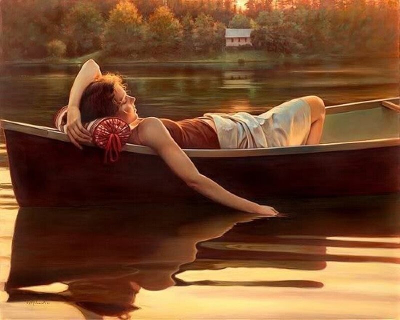 Woman in a Boat — Brown, Serene