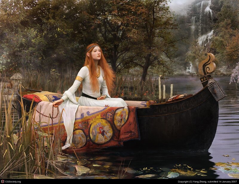 Woman in a boat by the waterfall