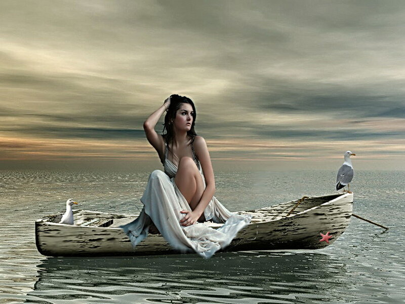 Woman in a Boat — Gray, Dramatic