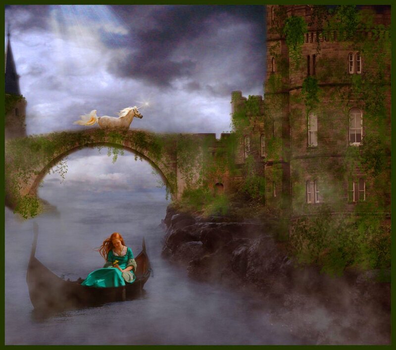 Woman in a Boat — Green, Dramatic, Night