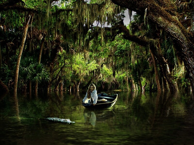 Woman in a Boat — Green, Dramatic