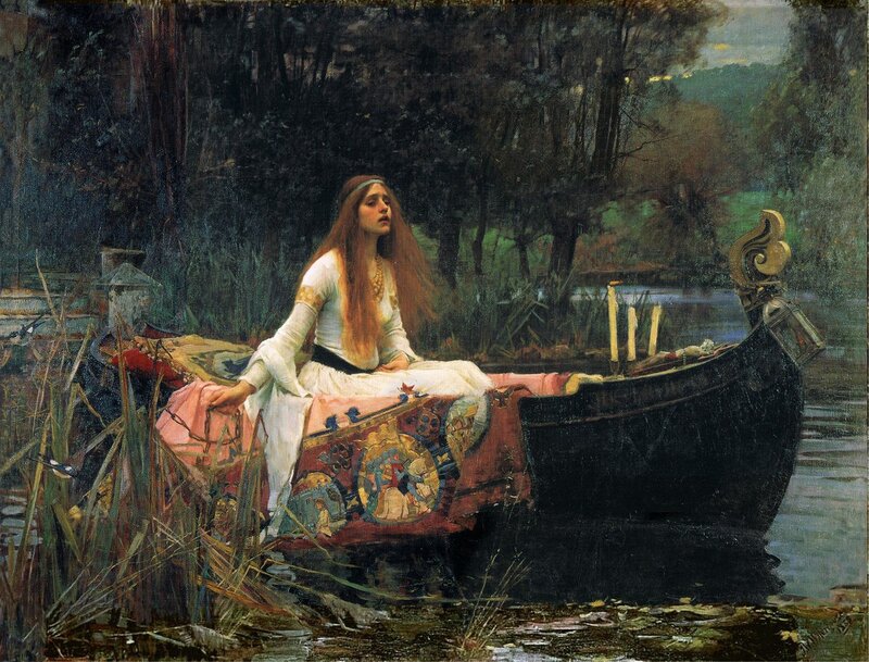 Woman in a Boat — Green, Serene, Night, Painting, River