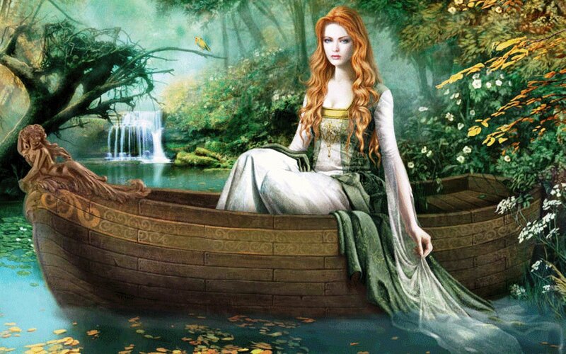 Woman in a Boat — Green, Serene, Spring
