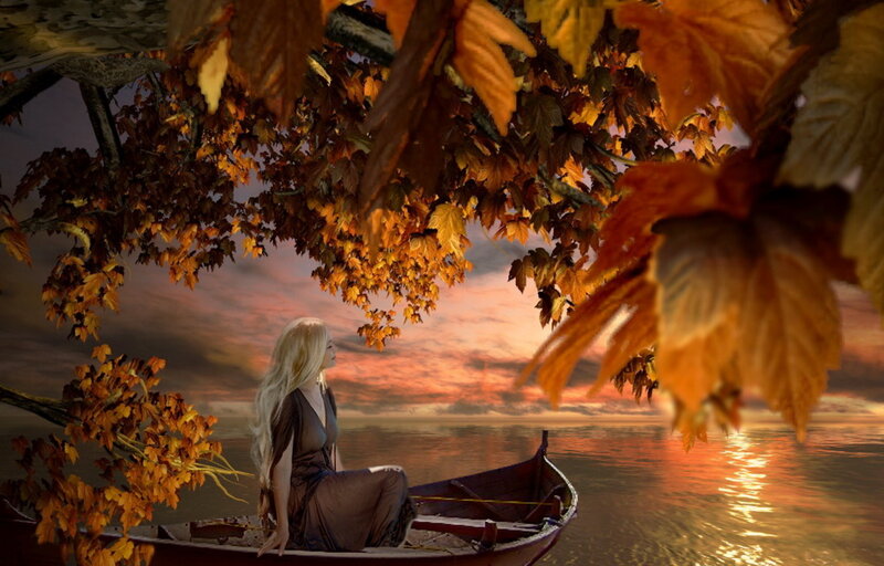 Woman in a Boat — Orange, Serene