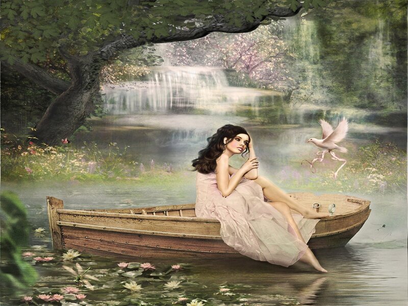 Woman in a Boat — Pink, Serene