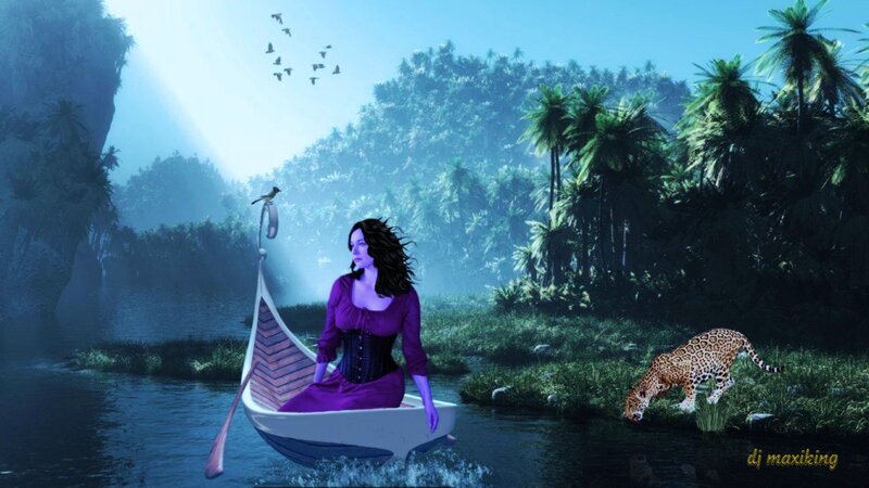 Woman in a Boat — Purple, Serene, Morning