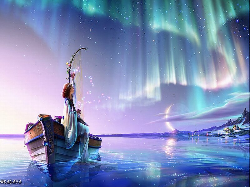 Woman in a Boat — Purple, Serene, Night