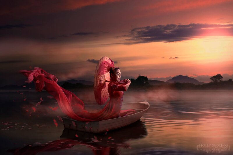 Woman in a Boat — Red, Dramatic