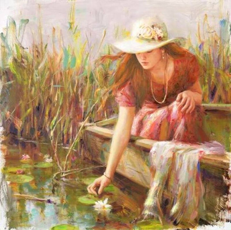 Woman in a Boat — Red, Serene