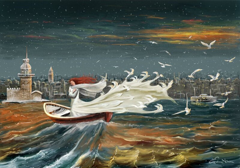 Woman in a Boat — White, Dramatic
