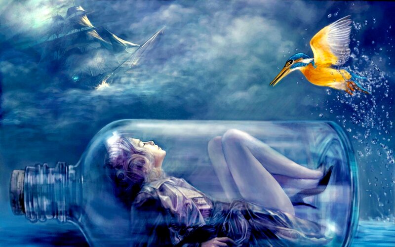 Woman in a Bottle — Blue, Dreamy, Night