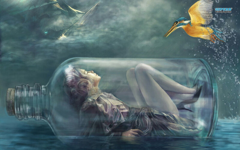 Woman in a Bottle — Blue, Dreamy