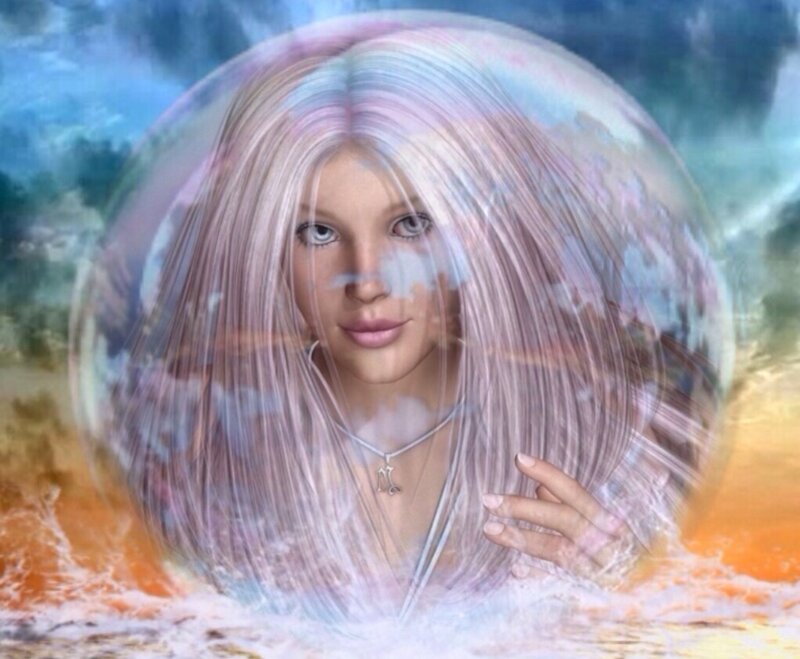 Woman in a Bubble — Blue, Dreamy, Sunset
