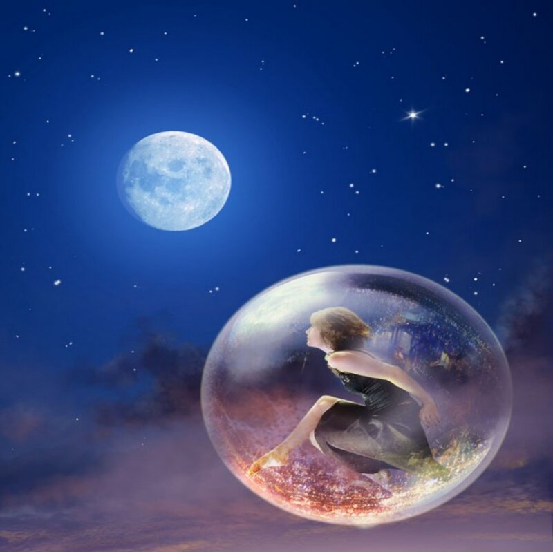 Woman in a Bubble — Blue, Dreamy