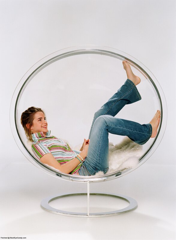 woman in a bubble chair