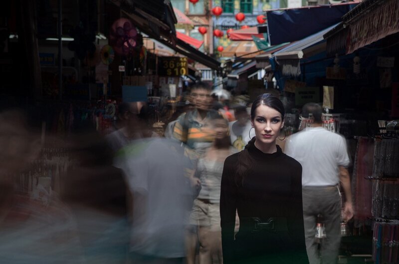 Woman in a busy market