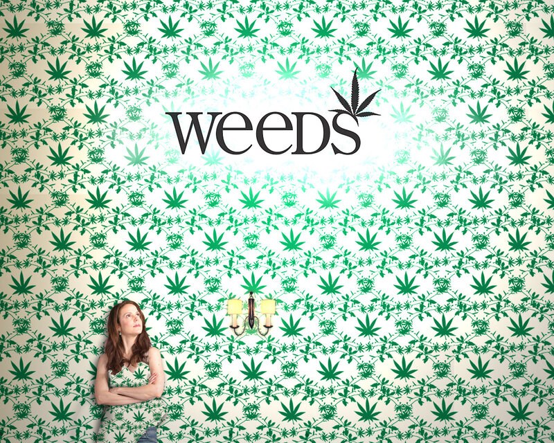 woman in a cannabis-themed room