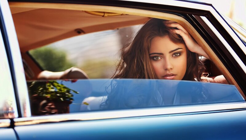 woman in a car window