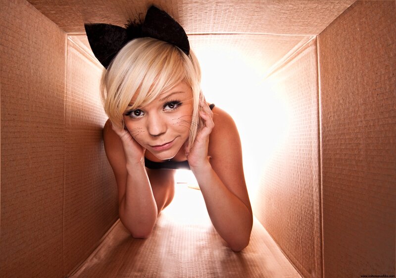 woman in a cardboard box