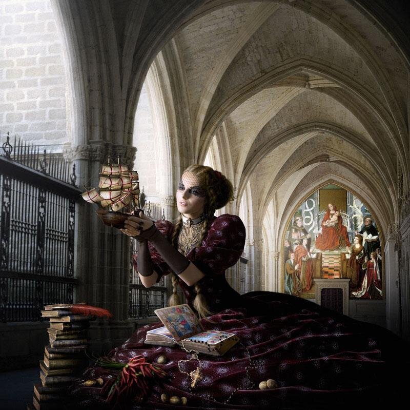 Woman in a cathedral with ship model