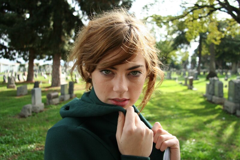 woman in a cemetery