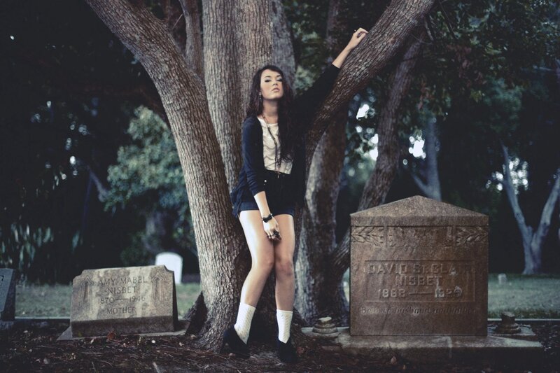 Woman in a cemetery