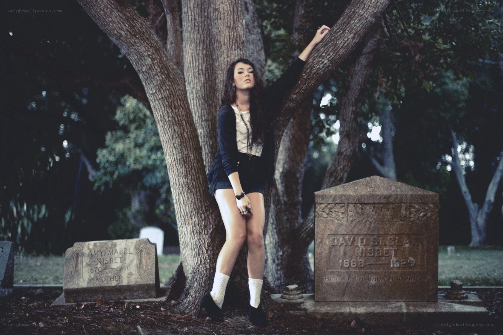 Woman in a cemetery
