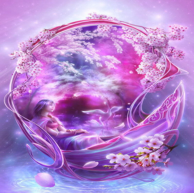 woman in a cherry blossom boat
