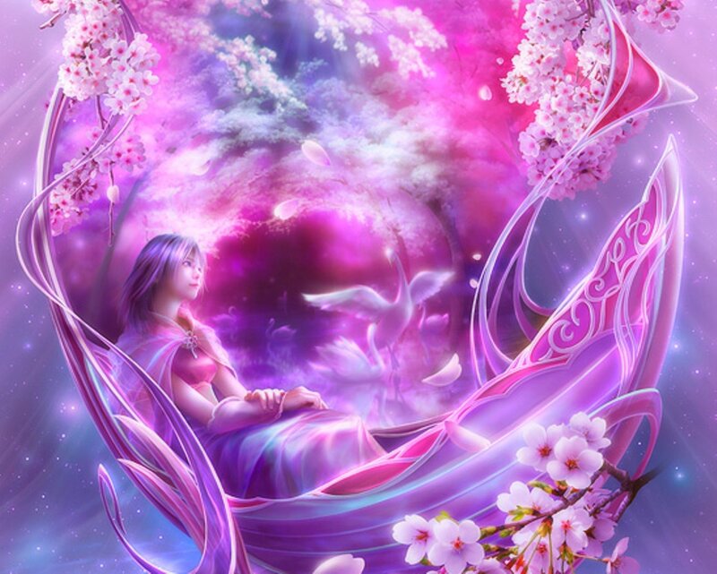 woman in a cherry blossom dream