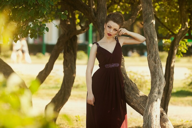 Woman in a Dark Dress — Maroon
