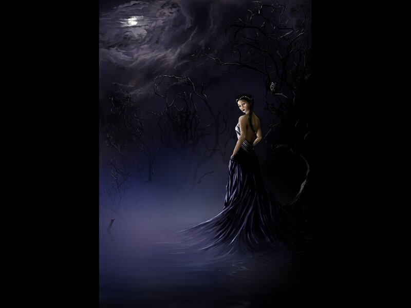 Woman in a dark forest